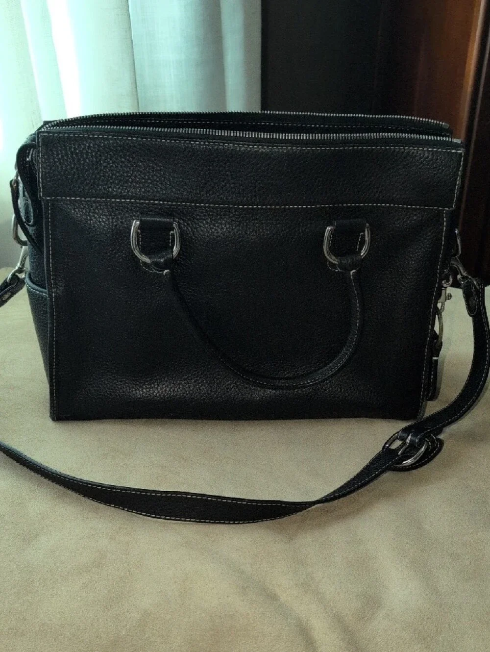 Dooney & Bourke Vintage Black Leather Double Pocket Briefcase Satchel